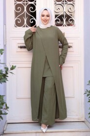 Asymmetric Detailed Khaki Modest Two-Piece Set 76471HK - 3