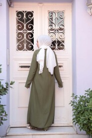 Asymmetric Detailed Khaki Modest Two-Piece Set 76471HK - 4