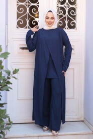 Asymmetric Detailed Navy Modest Two-Piece Set 76471L - 1