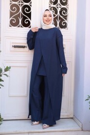 Asymmetric Detailed Navy Modest Two-Piece Set 76471L - 2