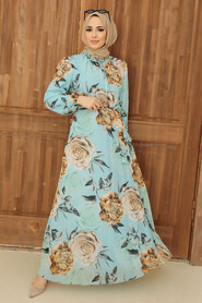 Baby Blue Hijab Dress 7102BM - 1