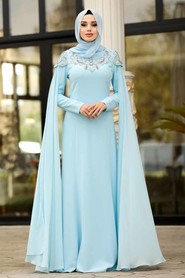 Baby Blue Hijab Evening Dress 20250BM - 1