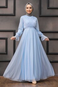  Plus Size Baby Blue Hijab Engagement Dress 22202BM - 1