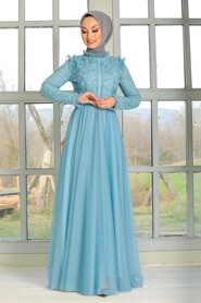 Baby Blue Hijab Evening Dress 32670BM - 3