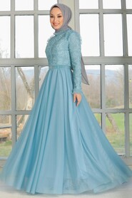 Baby Blue Hijab Evening Dress 32670BM - 1