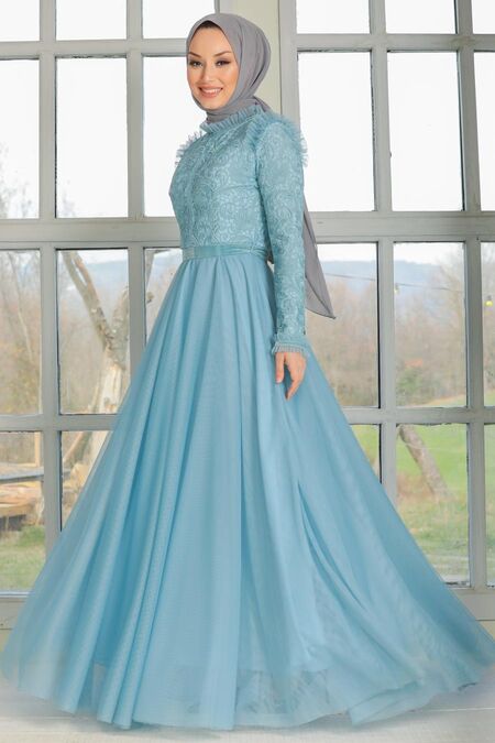 Baby Blue Hijab Evening Dress 32670BM - Neva-style.com