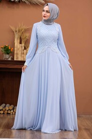  Modern Baby Blue Islamic Bridesmaid Dress 4579BM - 1