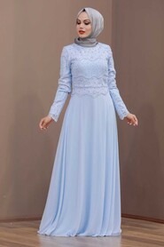 Baby Blue Hijab Evening Dress 45301BM - 2