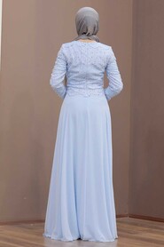 Baby Blue Hijab Evening Dress 45301BM - 3