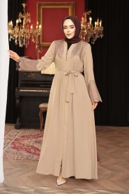 Bead Detailed Beige Modest Abaya 29105BEJ - 1