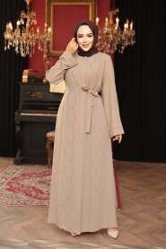 Bead Embellished Beige Modest Abaya 29117BEJ - 2
