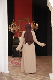 Bead Embellished Beige Modest Abaya 29117BEJ - 3