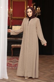 Bead Embellished Beige Modest Abaya 29127BEJ - 3