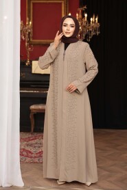 Bead Embellished Beige Modest Abaya 29127BEJ - 4