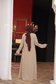 Bead Embellished Beige Modest Abaya 29127BEJ - 5
