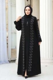 Bead Embellished Black Silver Modest Abaya 29123SGMS - 2