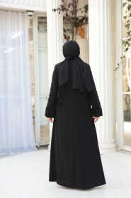 Bead Embellished Black Silver Modest Abaya 29123SGMS - 3