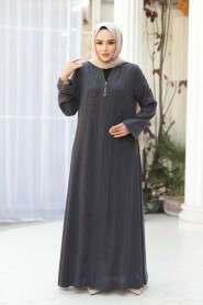 Bead Embellished Charcoal Modest Ferace 29122FU - 1