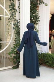 Bead Embellished Indigo Blue Modest Abaya 29117IM - 4