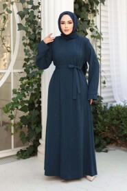 Bead Embellished Indigo Blue Modest Abaya 29117IM - 2