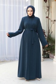 Bead Embellished Indigo Blue Modest Abaya 29117IM - 3