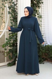 Bead Embellished Indigo Blue Modest Abaya 29117IM - 1