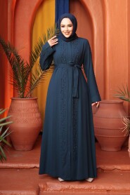 Bead Embellished Indigo Blue Modest Abaya 29118IM - 2