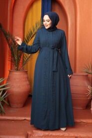 Bead Embellished Indigo Blue Modest Abaya 29118IM - 1