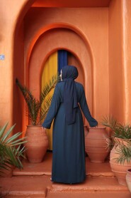 Bead Embellished Indigo Blue Modest Abaya 29118IM - 4
