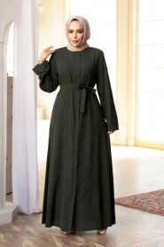 Bead Embellished Khaki Modest Abaya 29117HK - 1