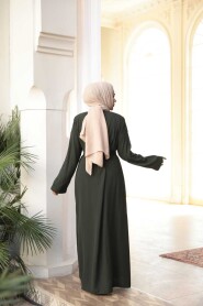 Bead Embellished Khaki Modest Abaya 29117HK - 4