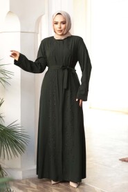 Bead Embellished Khaki Modest Abaya 29117HK - 3