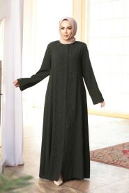 Bead Embellished Khaki Modest Abaya 29118HK - 1