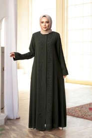 Bead Embellished Khaki Modest Abaya 29118HK - 3