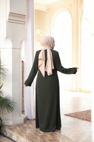 Bead Embellished Khaki Modest Abaya 29118HK - 4