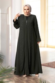 Bead Embellished Khaki Modest Abaya 29123HK - 1