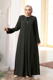 Bead Embellished Khaki Modest Abaya 29123HK - 2