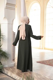 Bead Embellished Khaki Modest Abaya 29123HK - 4