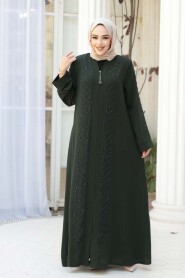Bead Embellished Khaki Modest Ferace 29122HK - 2