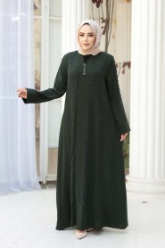 Bead Embellished Khaki Modest Ferace 29122HK - 3