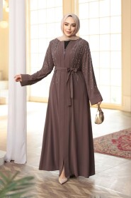 Bead Embellished Light Brown Modest Abaya 29111AKH - 2