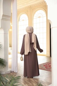 Bead Embellished Light Brown Modest Abaya 29111AKH - 3