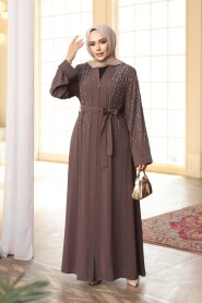 Bead Embellished Light Brown Modest Abaya 29111AKH - 1