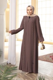 Bead Embellished Light Brown Modest Abaya 29113AKH - 1
