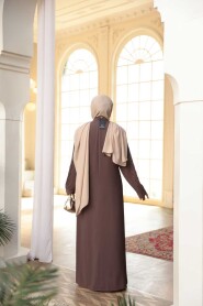 Bead Embellished Light Brown Modest Abaya 29113AKH - 3