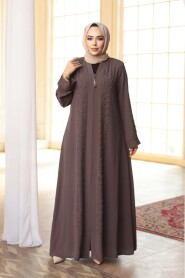 Bead Embellished Light Brown Modest Abaya 29122AKH - 2