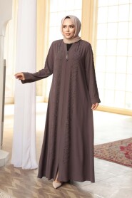 Bead Embellished Light Brown Modest Abaya 29122AKH - 3