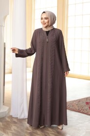 Bead Embellished Light Brown Modest Abaya 29122AKH - 1