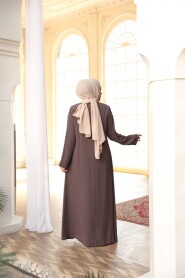 Bead Embellished Light Brown Modest Abaya 29122AKH - 5