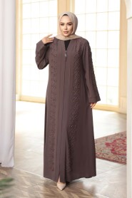 Bead Embellished Light Brown Modest Abaya 29123AKH - 3